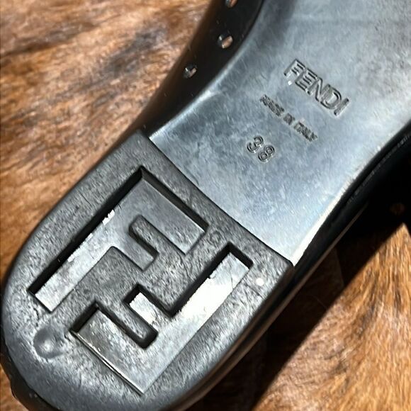 Fendi Black Jelly/Black Embellished PeepToe Ballet Flats Size 38/7-7.5.  B73 - Picture 9 of 11
